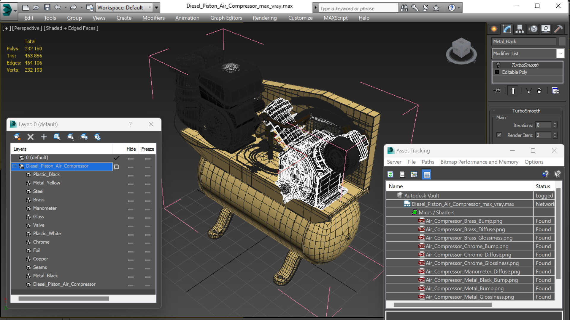 3D Diesel Piston Air Compressor model