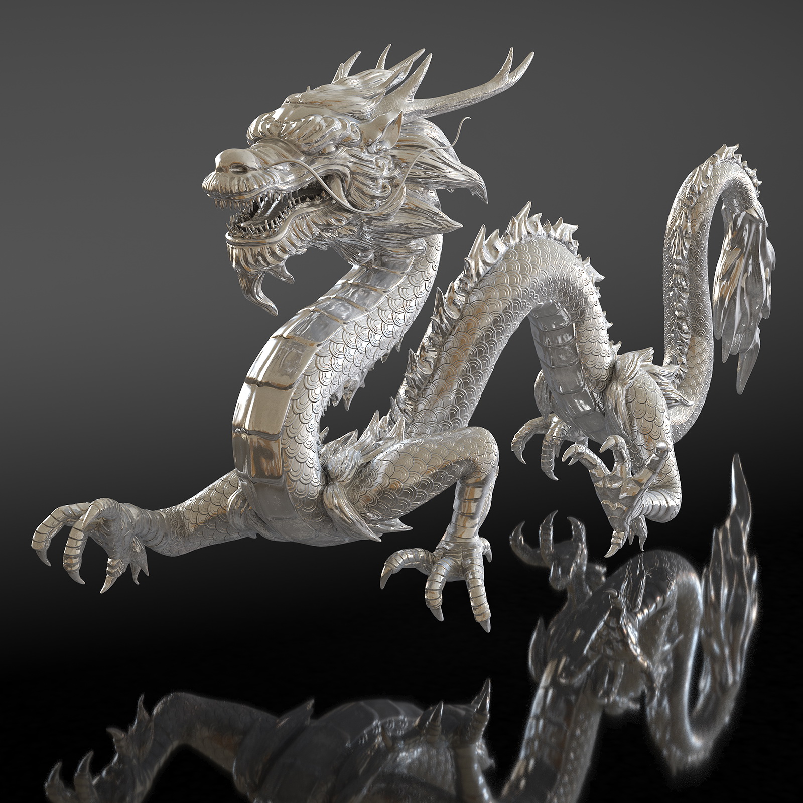 3D Silver Chinese Dragon Statue model