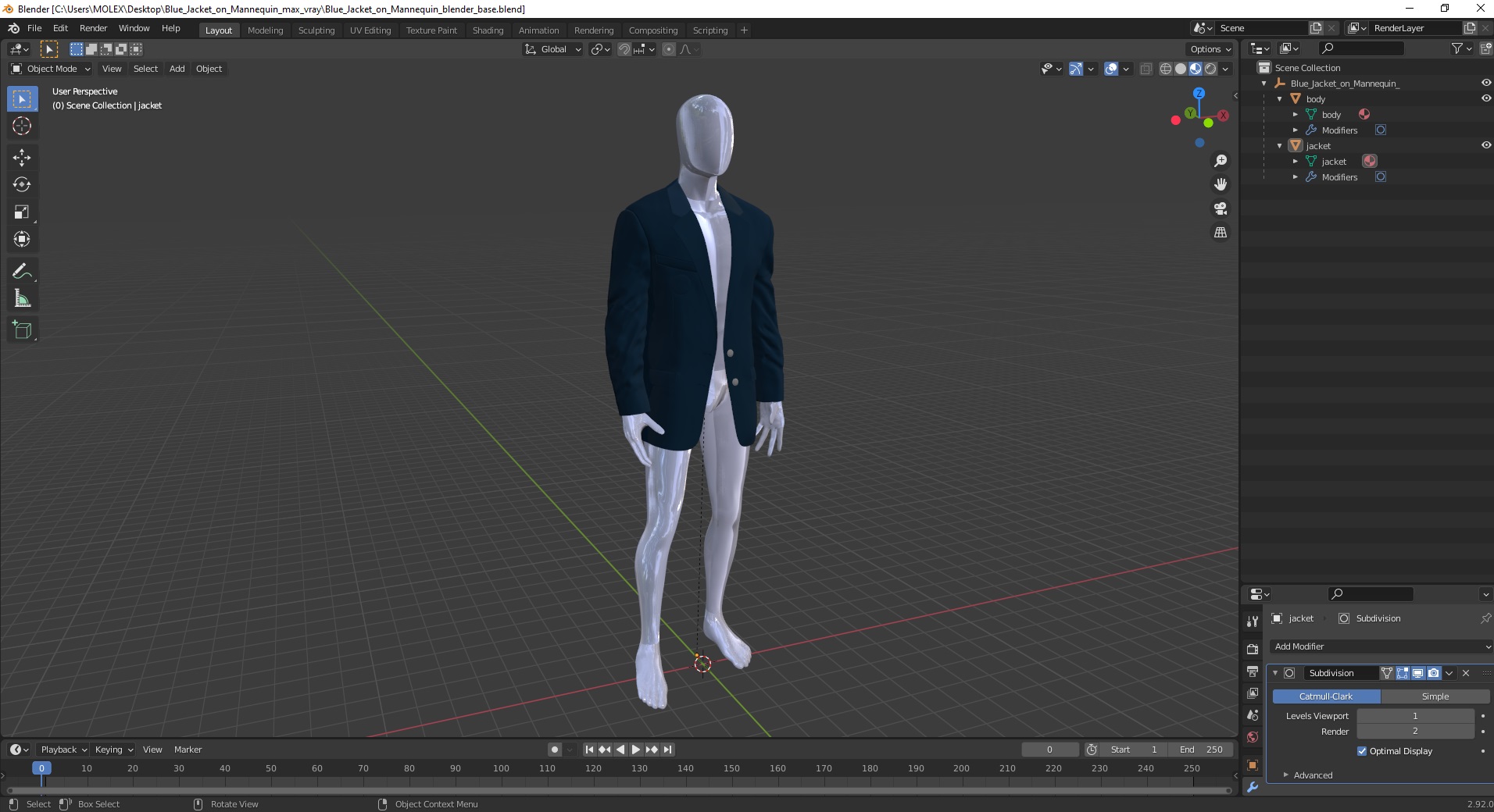 Blue Jacket on Mannequin 3D model