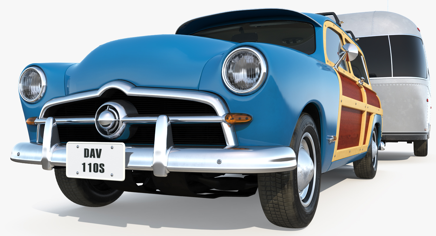 3D Retro Car with Retro Airstream Trailer model