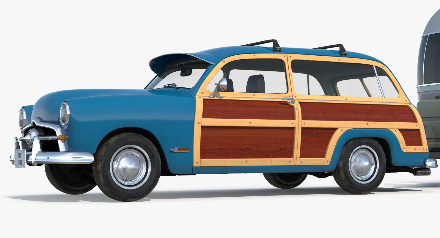 3D Retro Car with Retro Airstream Trailer model