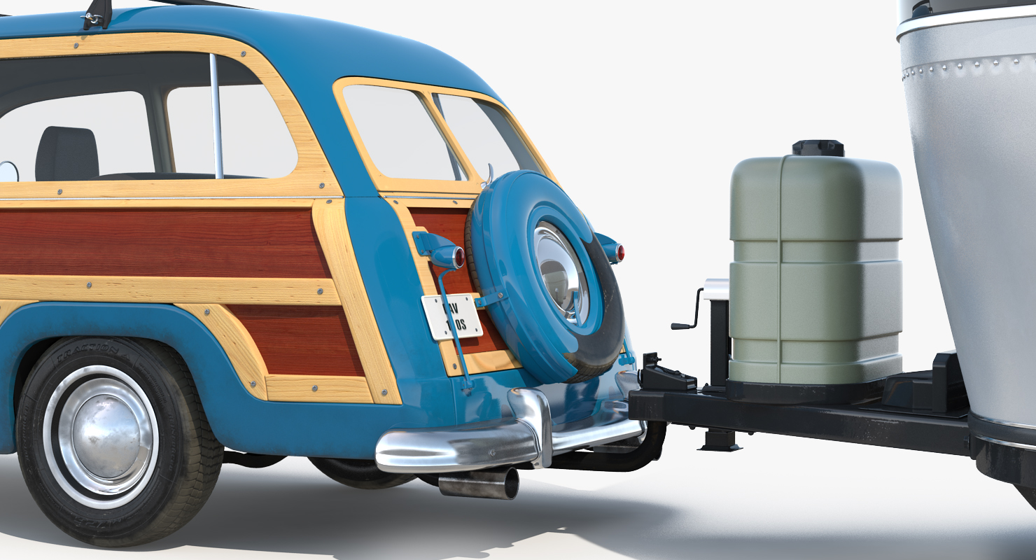 3D Retro Car with Retro Airstream Trailer model