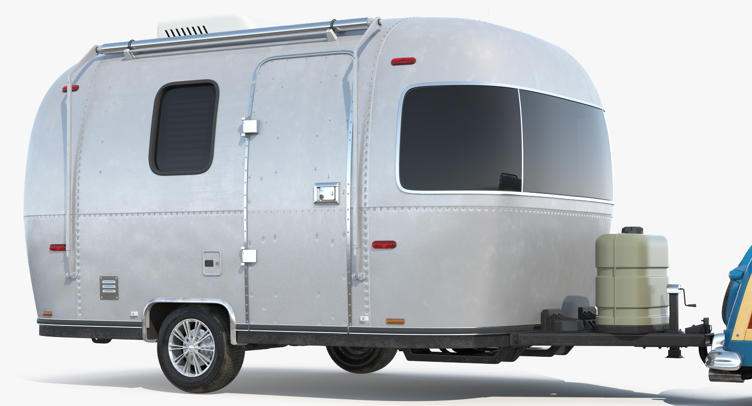 3D Retro Car with Retro Airstream Trailer model