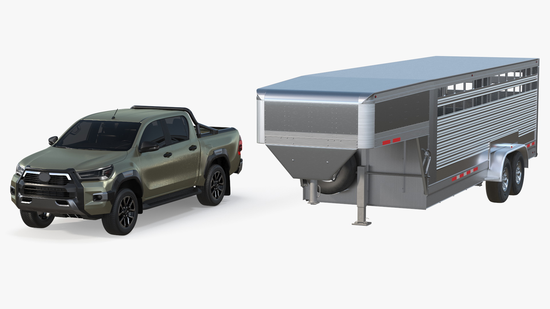 3D model Pickup Truck with Livestock Transport Trailer