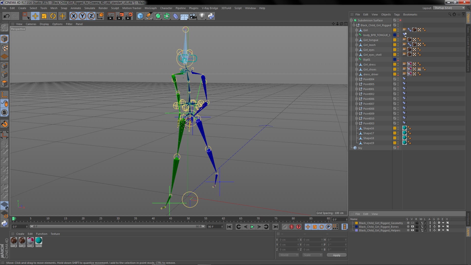 Black Child Girl Rigged for Cinema 4D 3D