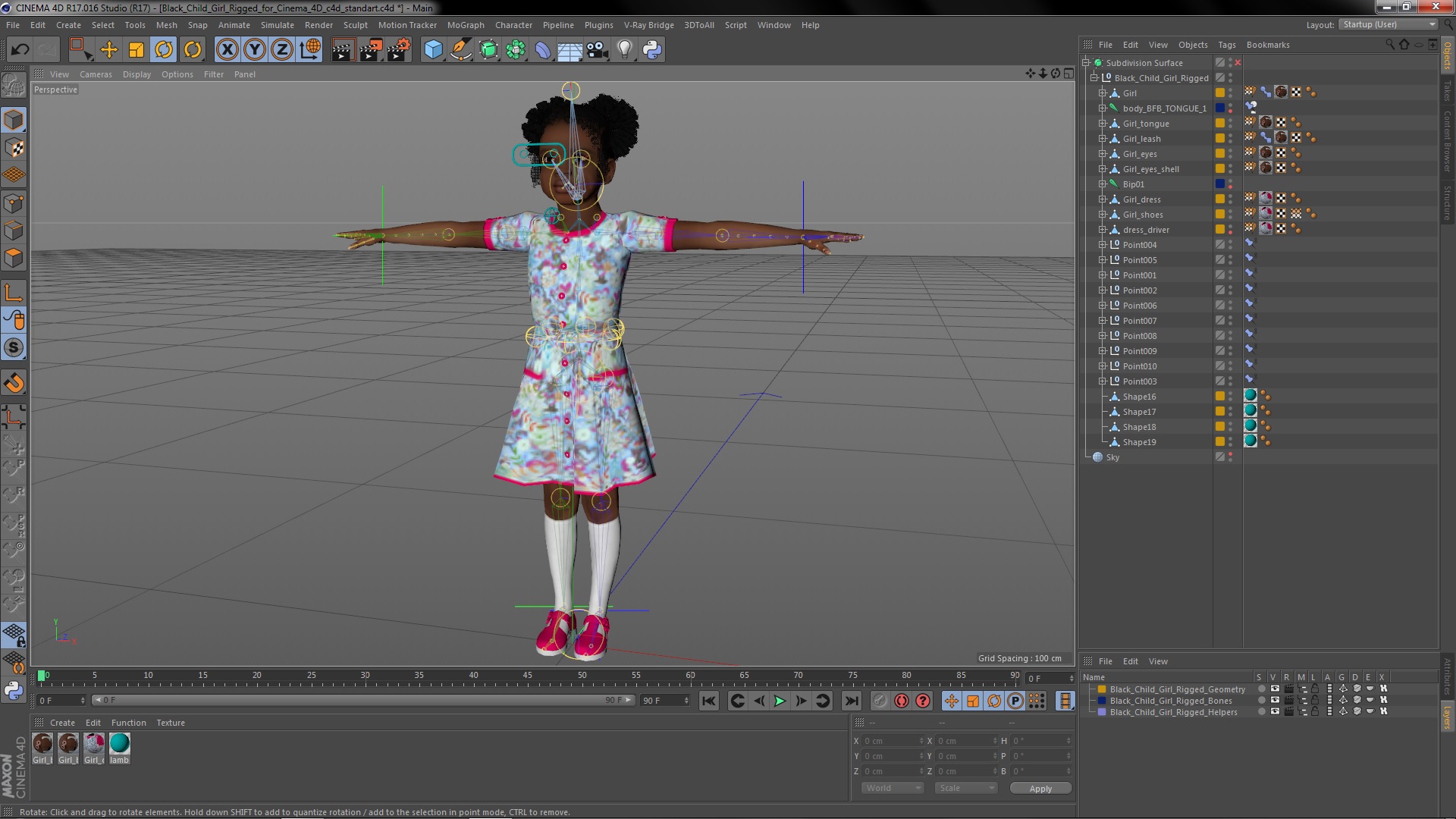 Black Child Girl Rigged for Cinema 4D 3D