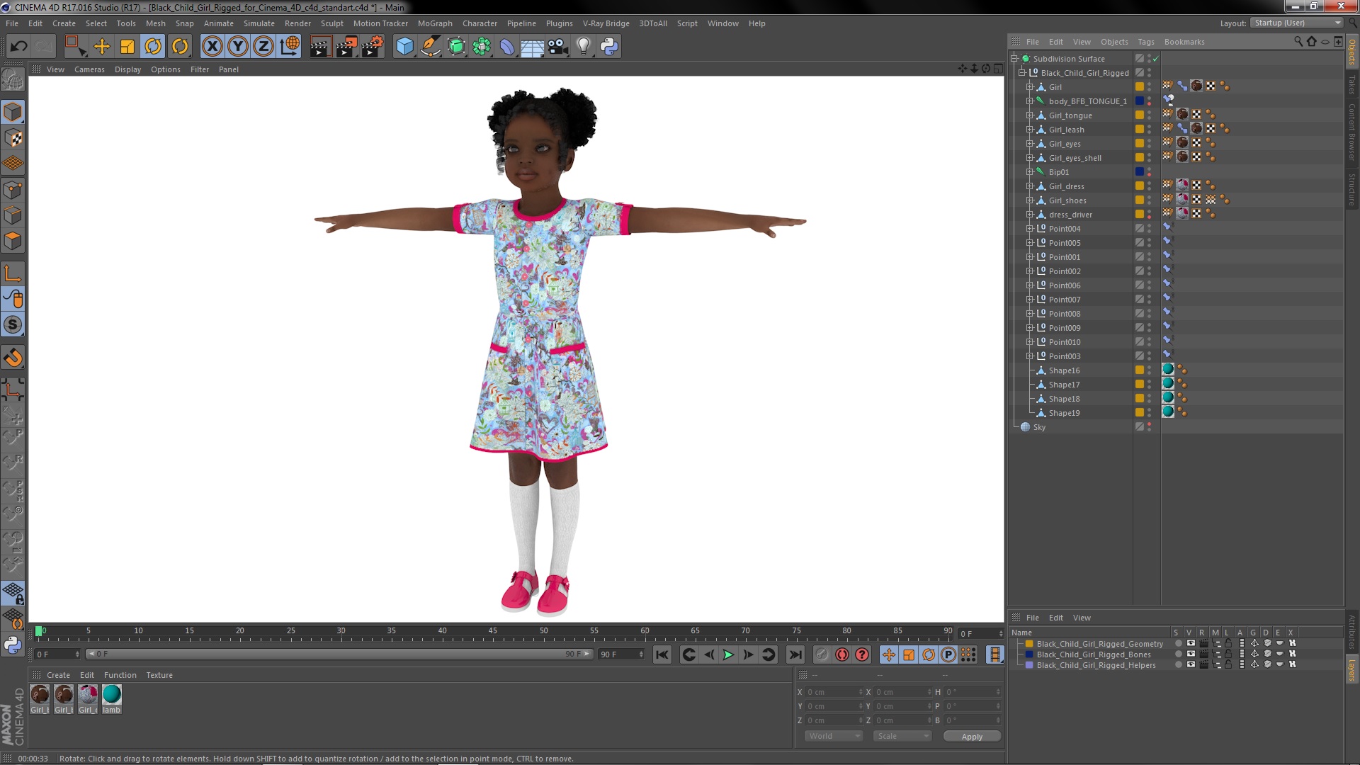 Black Child Girl Rigged for Cinema 4D 3D