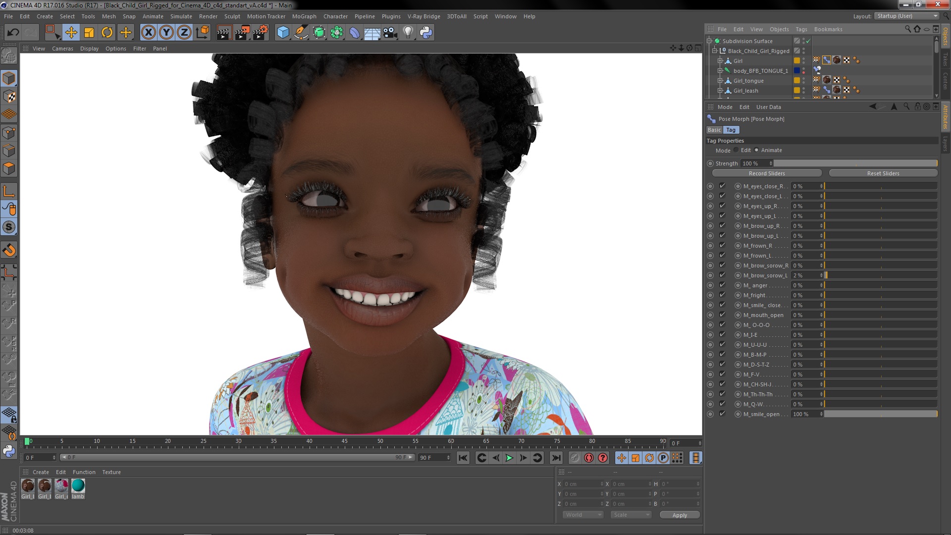 Black Child Girl Rigged for Cinema 4D 3D