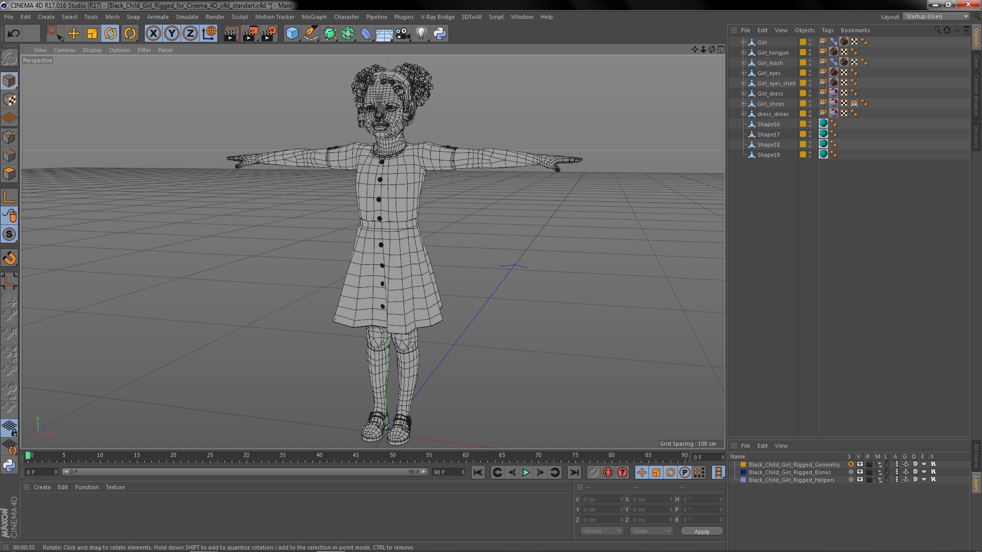 Black Child Girl Rigged for Cinema 4D 3D