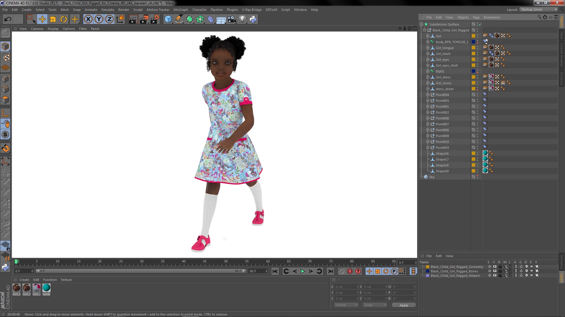 Black Child Girl Rigged for Cinema 4D 3D