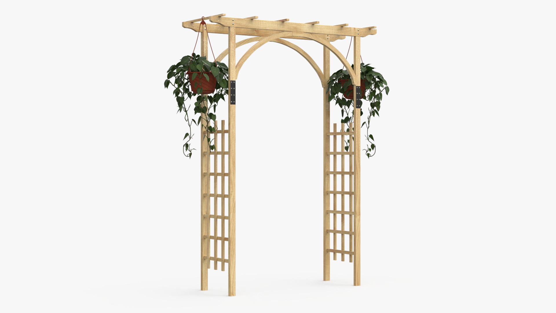 3D Garden Arch Trellis with Climbing Plants in Hanging Pots