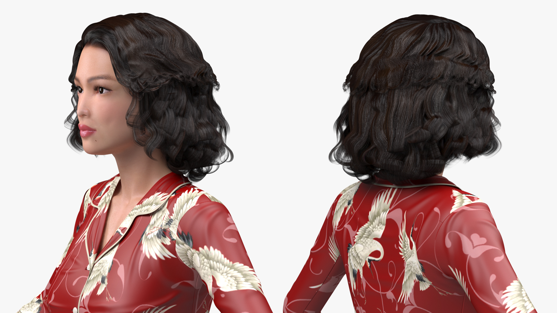 Asian Woman wearing Satin Pijama T Pose 3D model