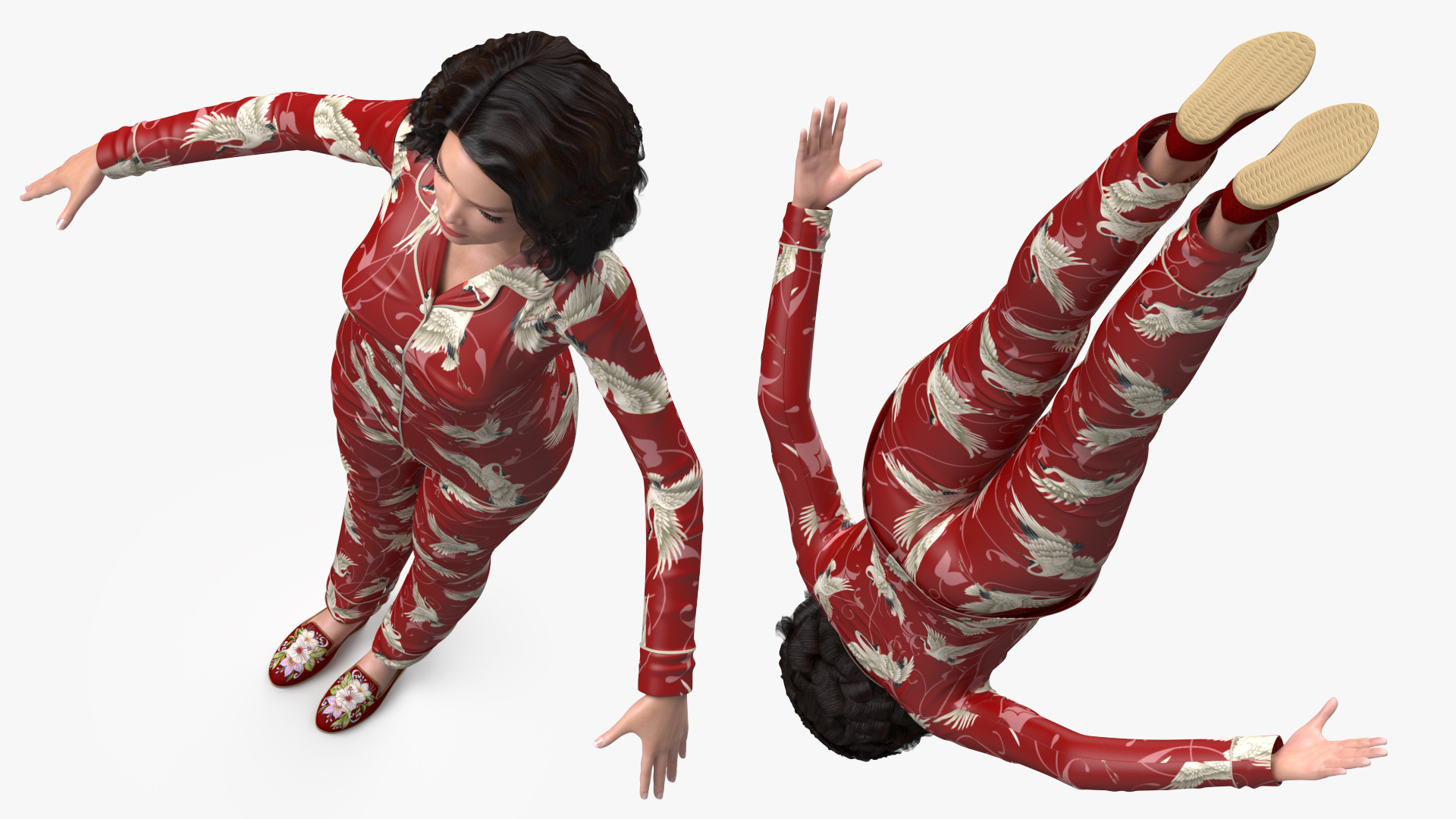 Asian Woman wearing Satin Pijama T Pose 3D model