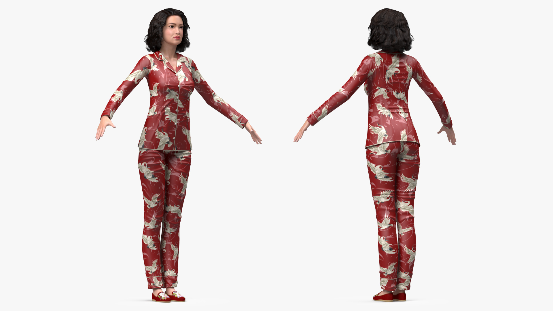 Asian Woman wearing Satin Pijama T Pose 3D model