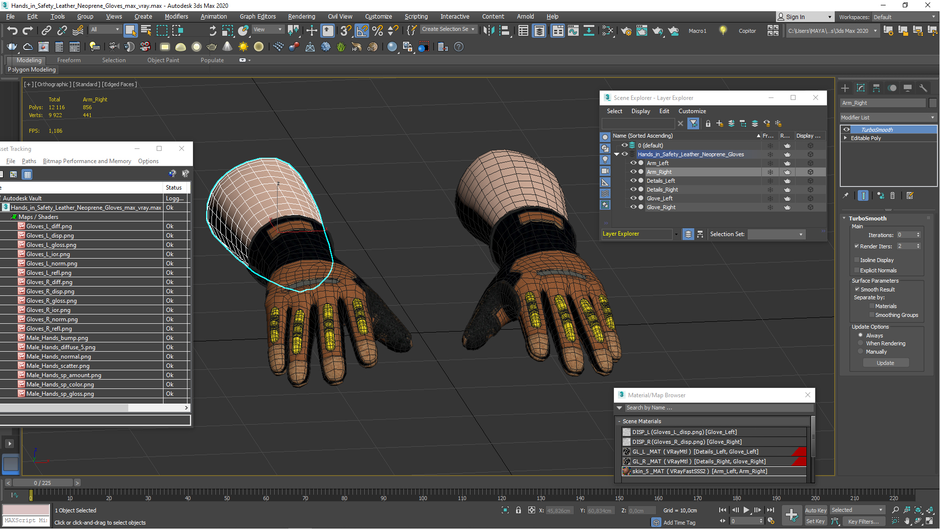 Hands in Safety Leather Neoprene Gloves 3D model