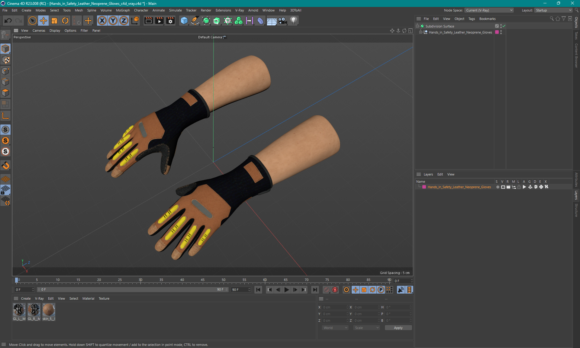 Hands in Safety Leather Neoprene Gloves 3D model