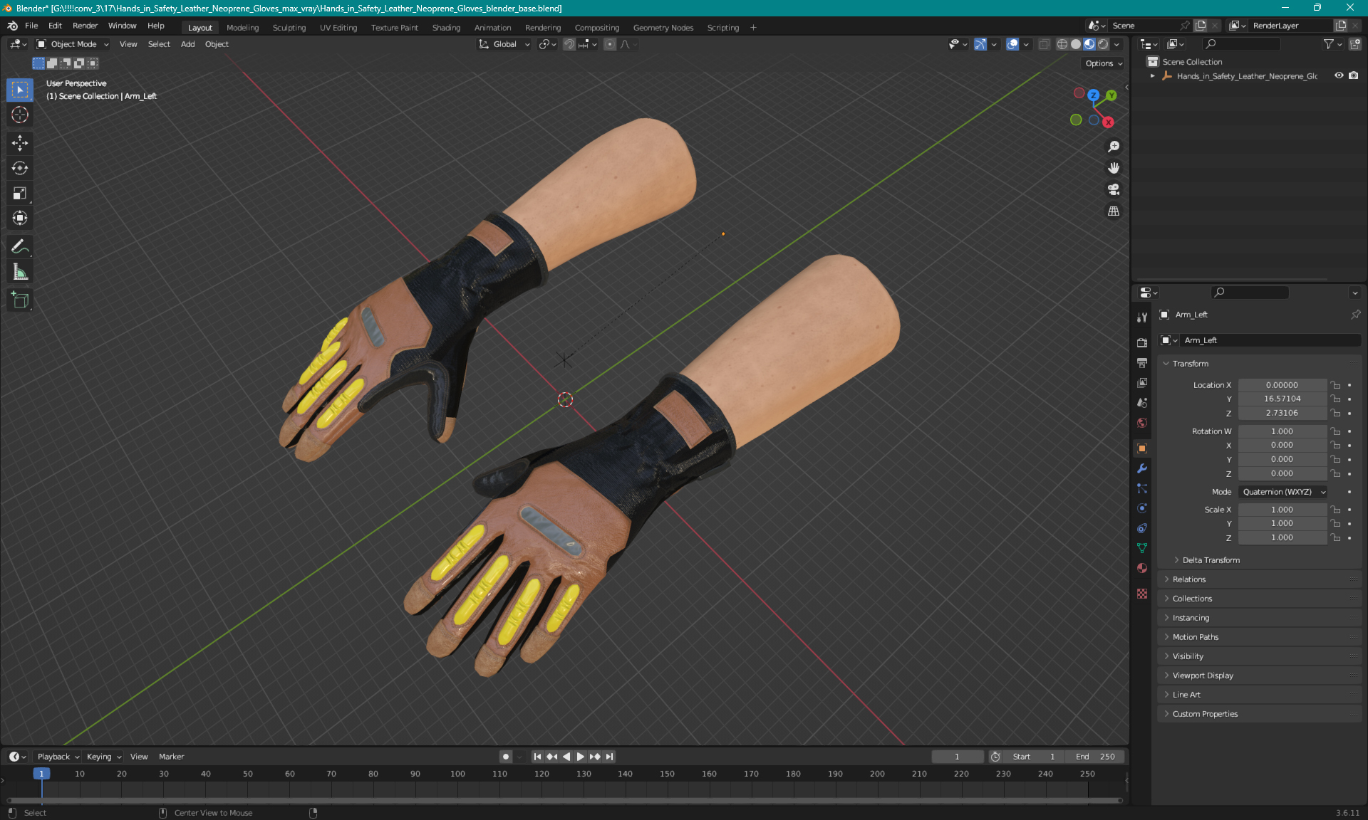 Hands in Safety Leather Neoprene Gloves 3D model