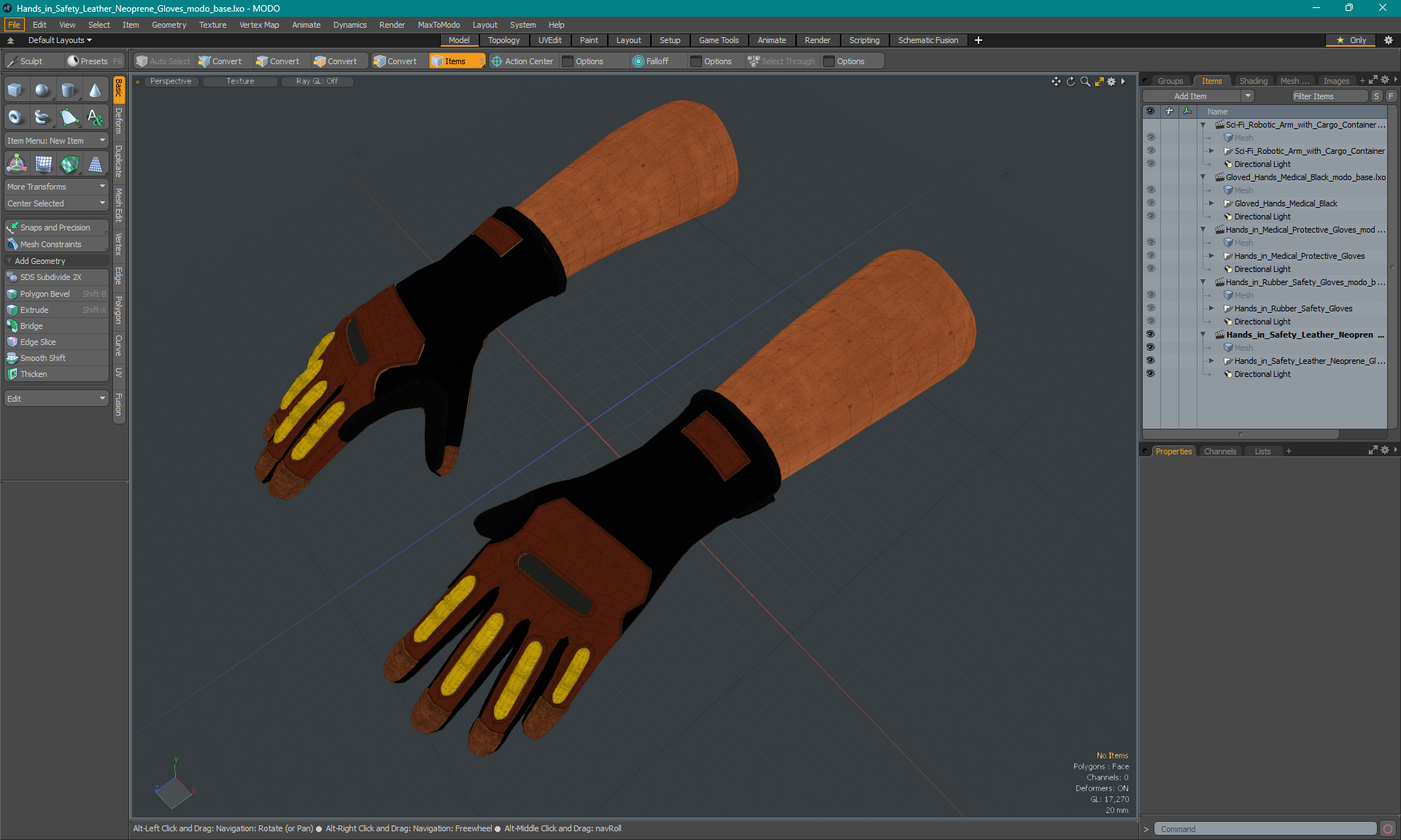 Hands in Safety Leather Neoprene Gloves 3D model