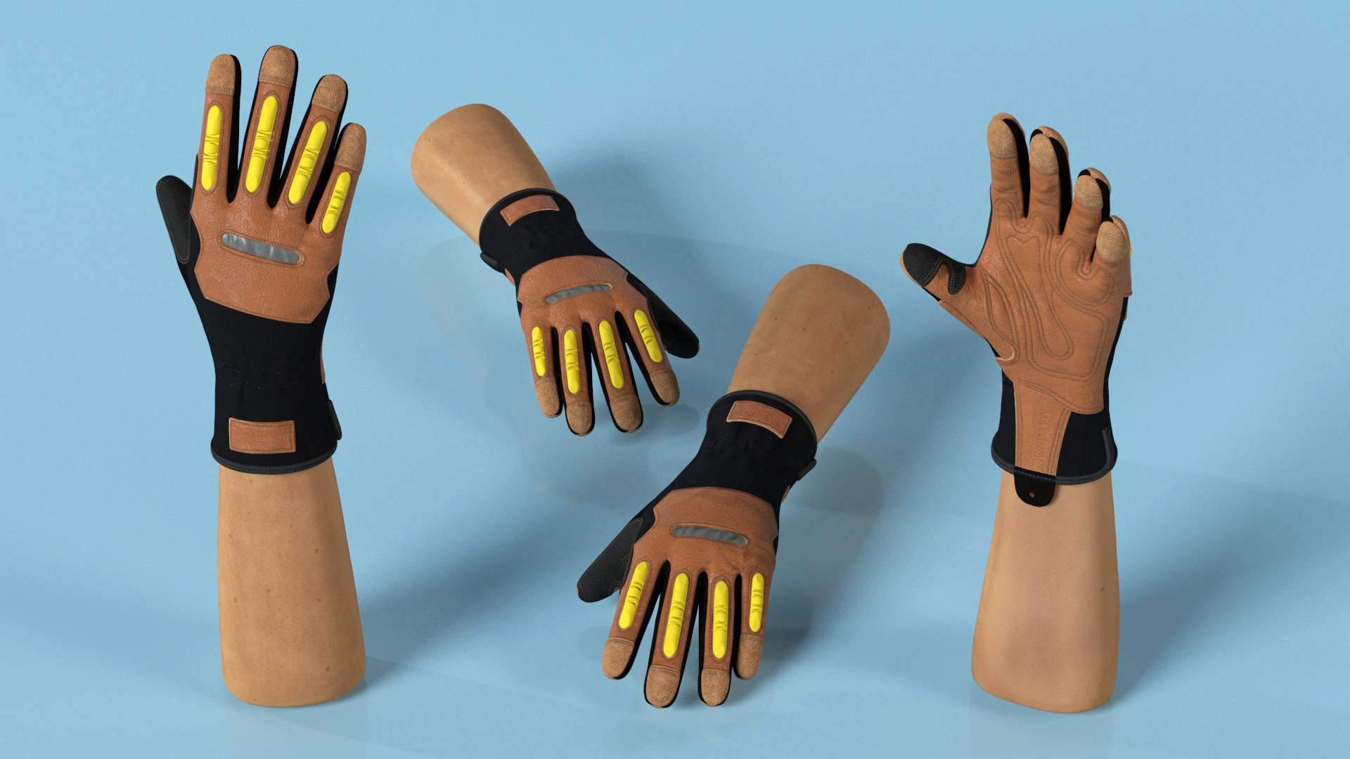 Hands in Safety Leather Neoprene Gloves 3D model