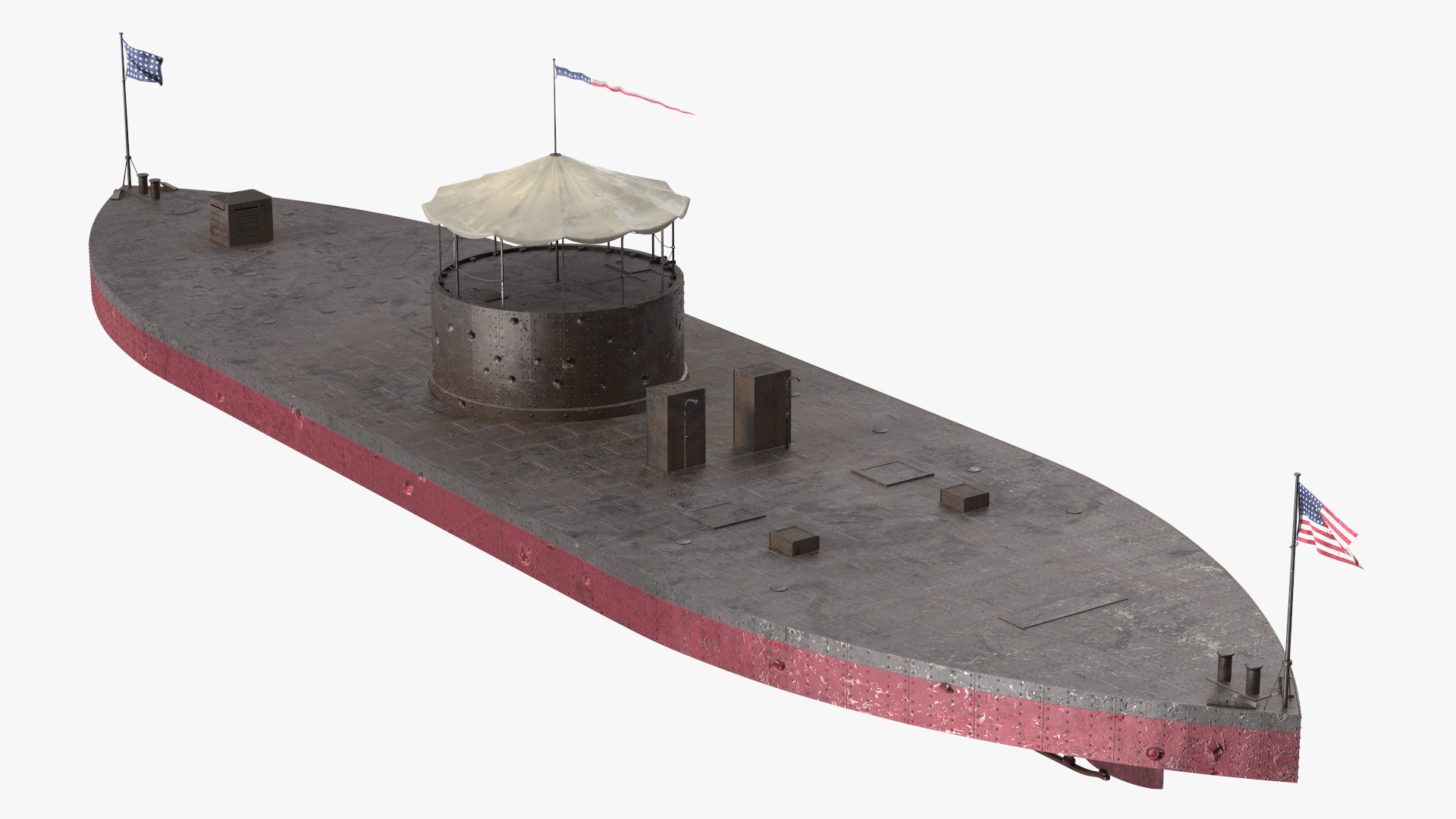 US Ironclad Warship Monitor with Tower Old 3D