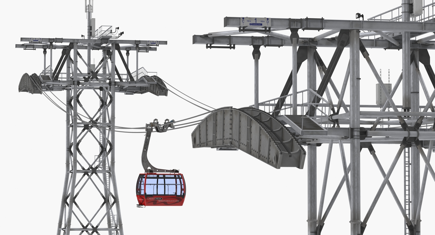 Peak 2 Peak Gondola Lift Cabin Towers 3D