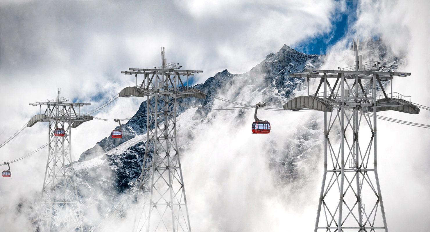 Peak 2 Peak Gondola Lift Cabin Towers 3D