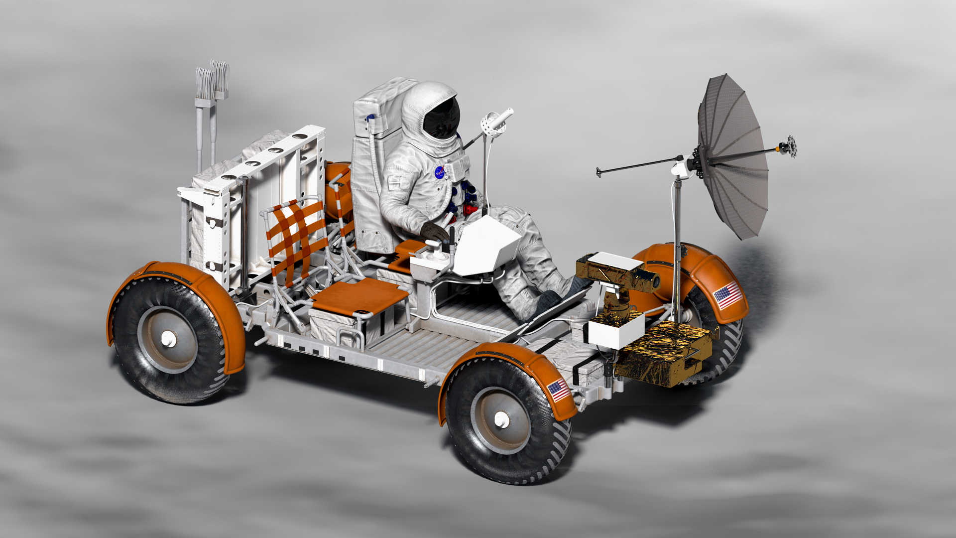 Astronauts with Lunar Roving Vehicle on Moon Surface 3D