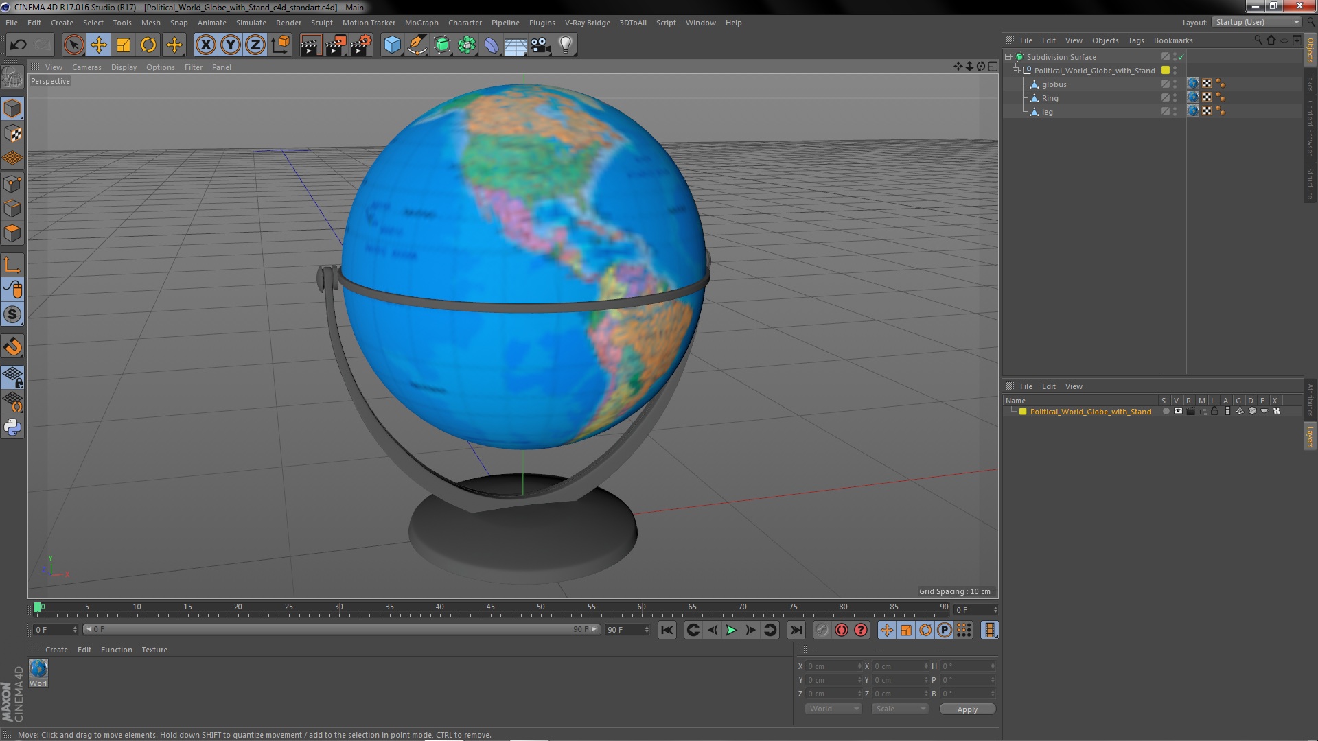 Political World Globe with Stand 3D