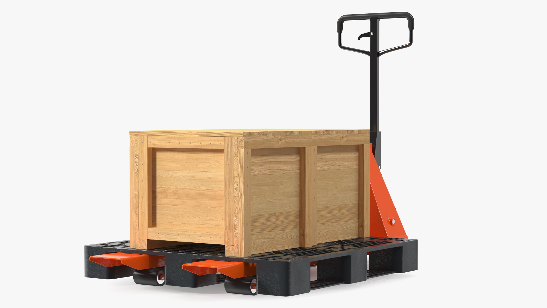 Orange Pallet Jack with Wooden Crates 3D