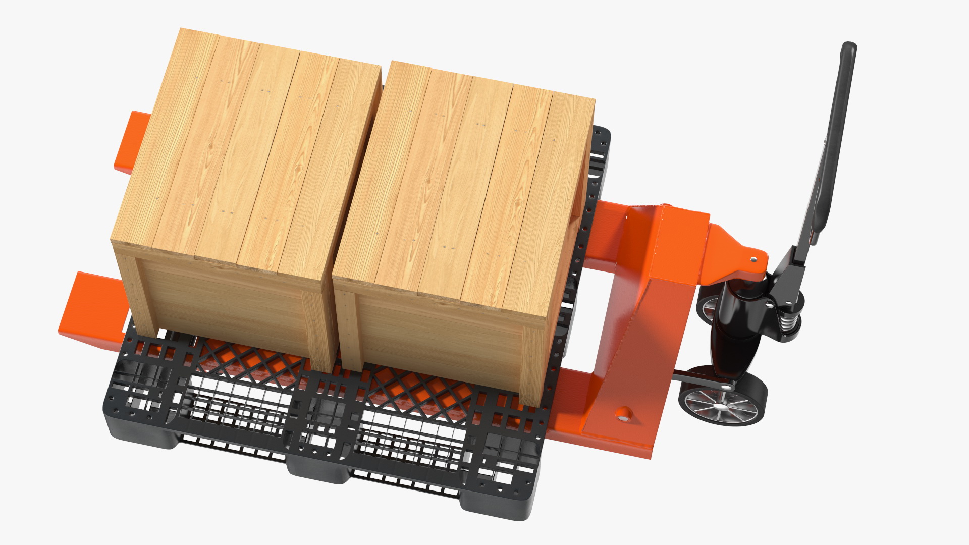 Orange Pallet Jack with Wooden Crates 3D