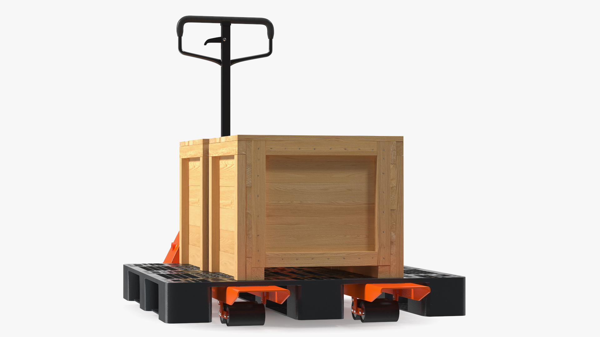 Orange Pallet Jack with Wooden Crates 3D