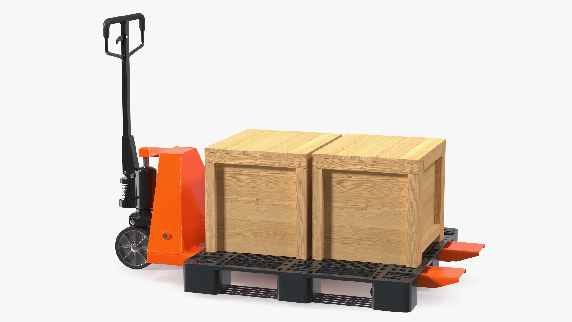 Orange Pallet Jack with Wooden Crates 3D