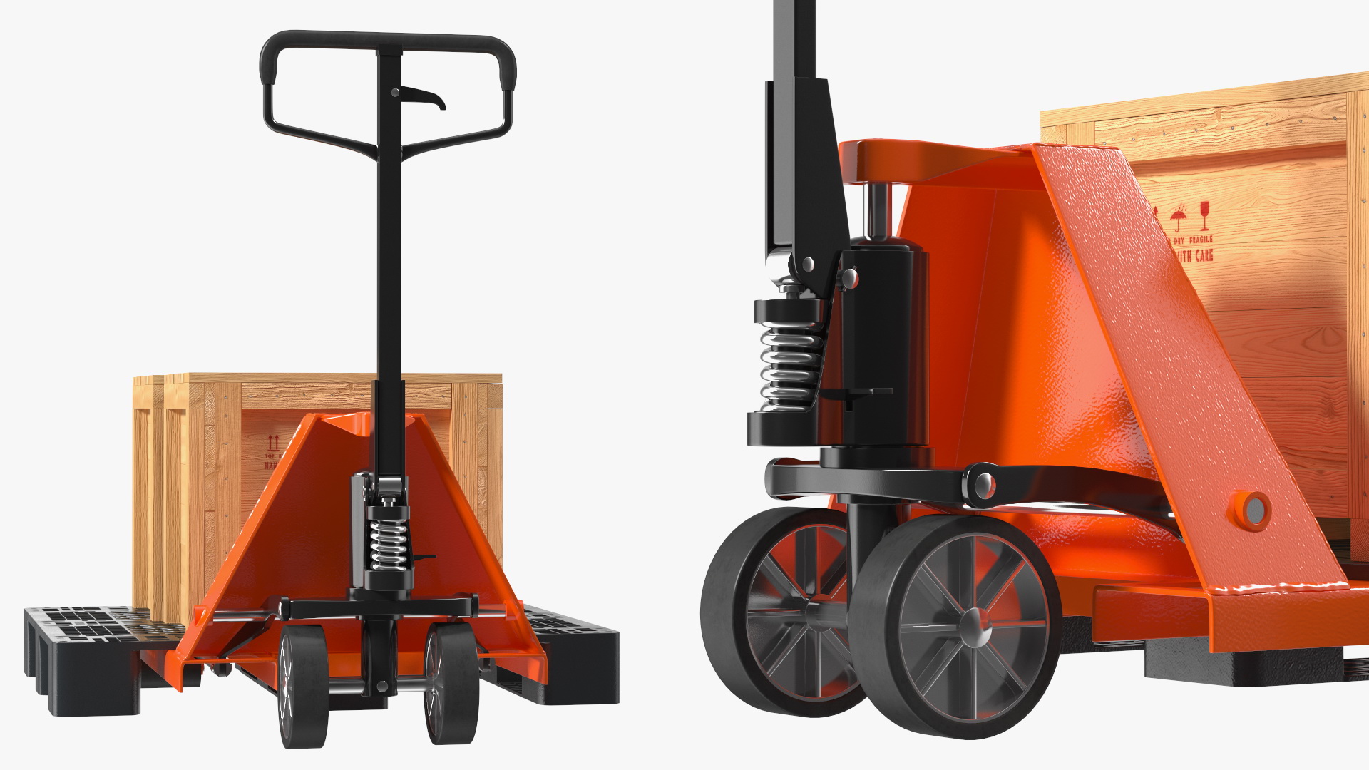 Orange Pallet Jack with Wooden Crates 3D