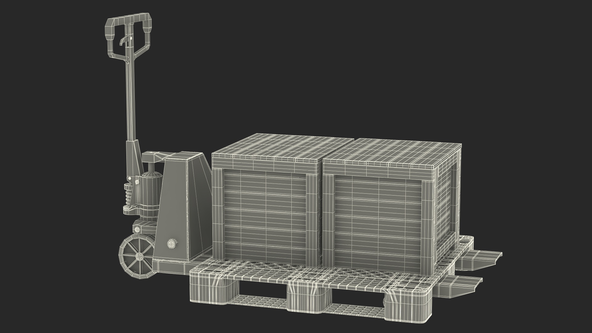 Orange Pallet Jack with Wooden Crates 3D