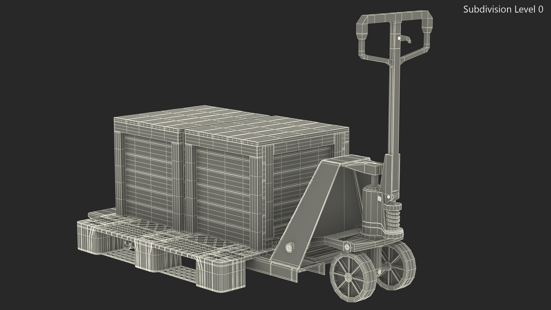 Orange Pallet Jack with Wooden Crates 3D