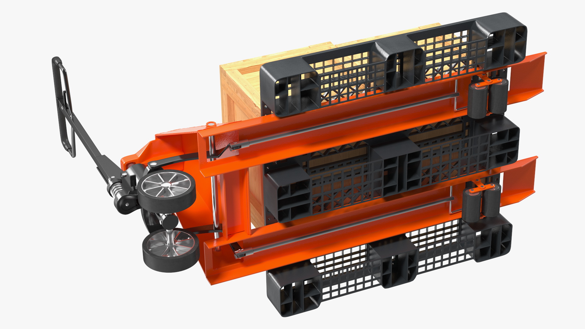 Orange Pallet Jack with Wooden Crates 3D