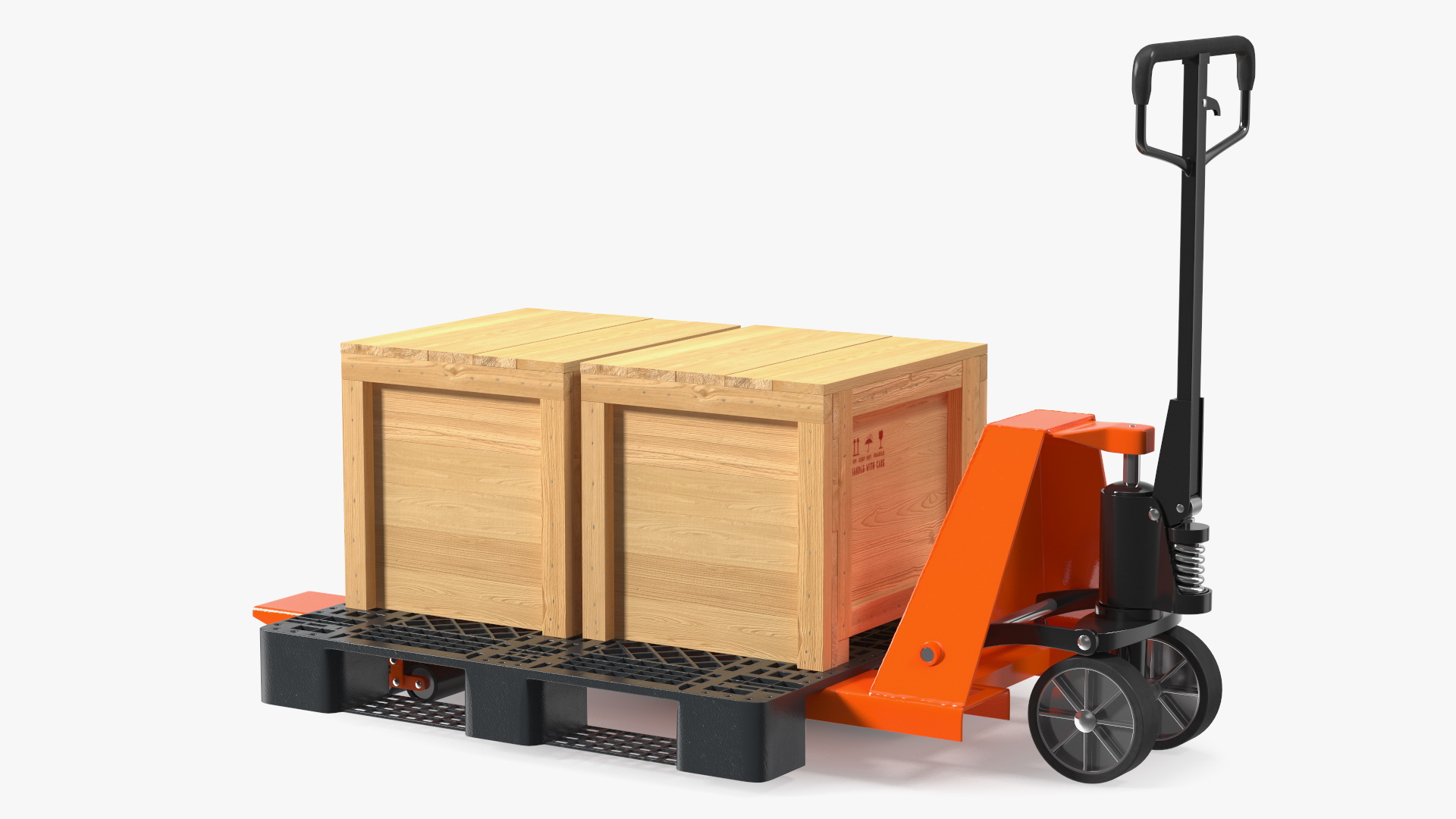 Orange Pallet Jack with Wooden Crates 3D