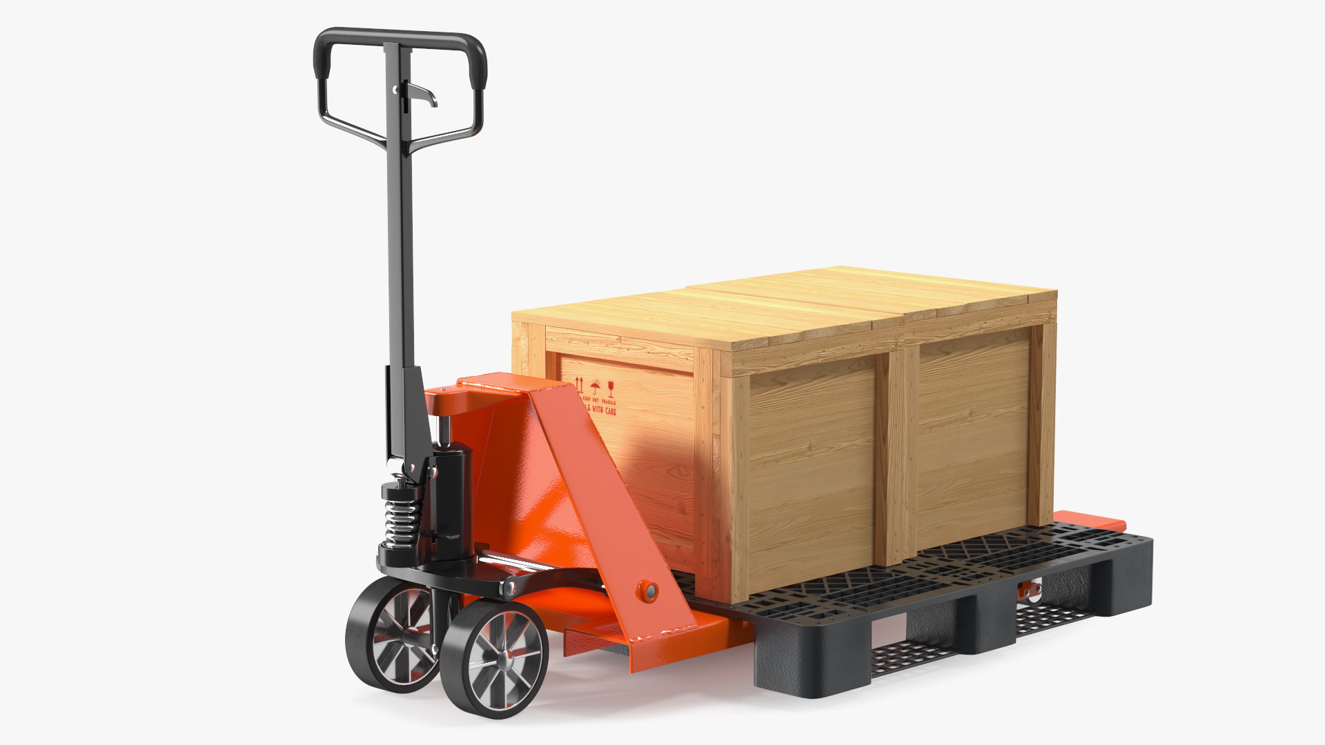 Orange Pallet Jack with Wooden Crates 3D