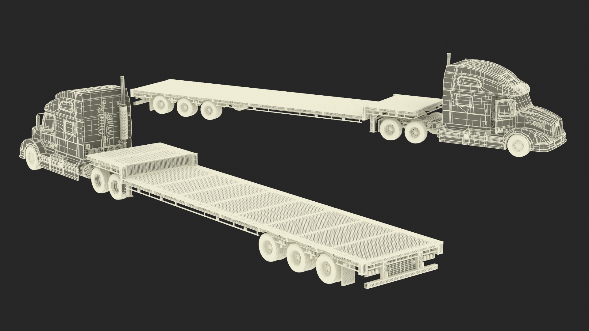 3D Semi Truck with Flatbed Trailer