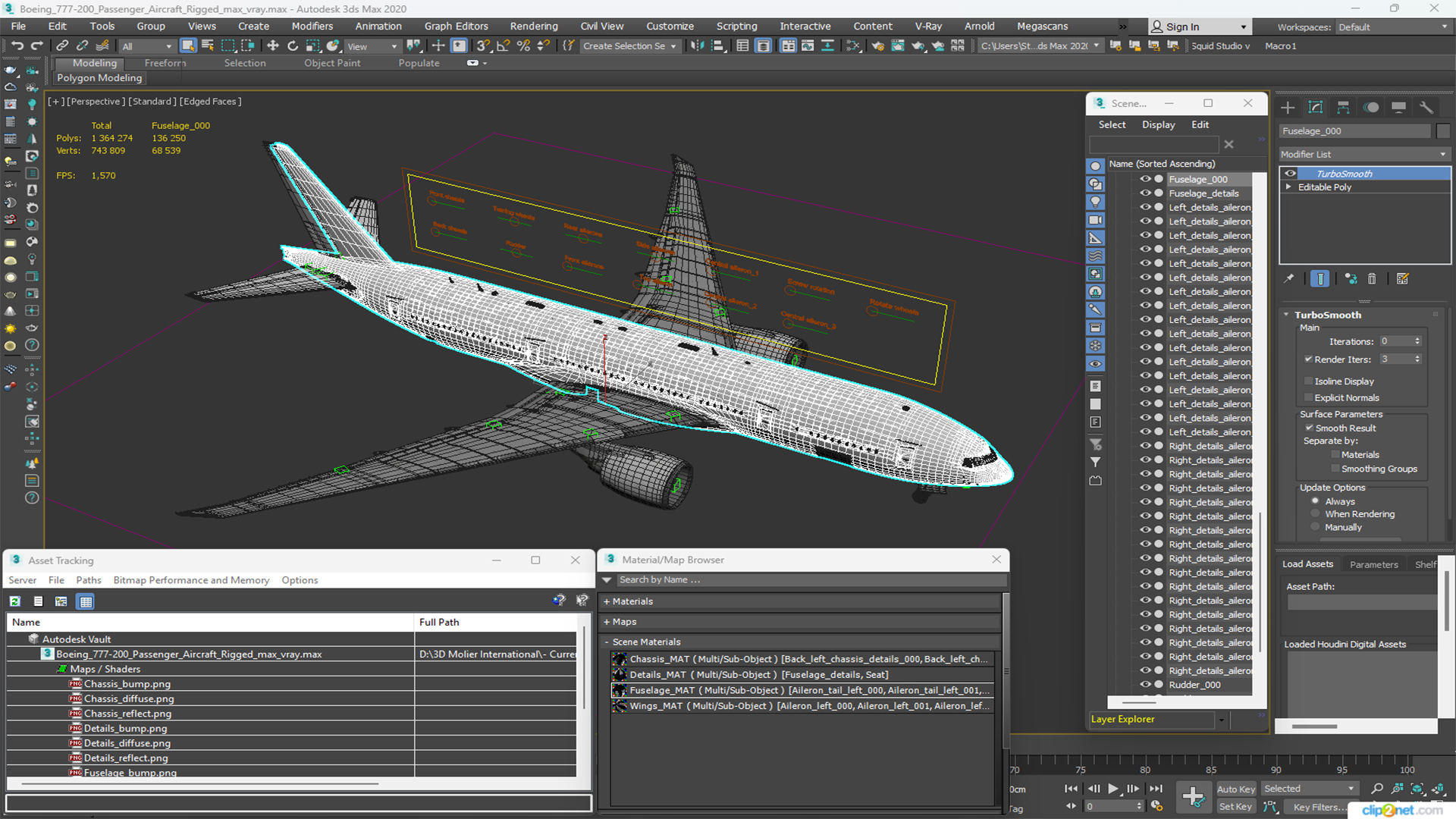 3D model Boeing 777-200 Passenger Aircraft Rigged