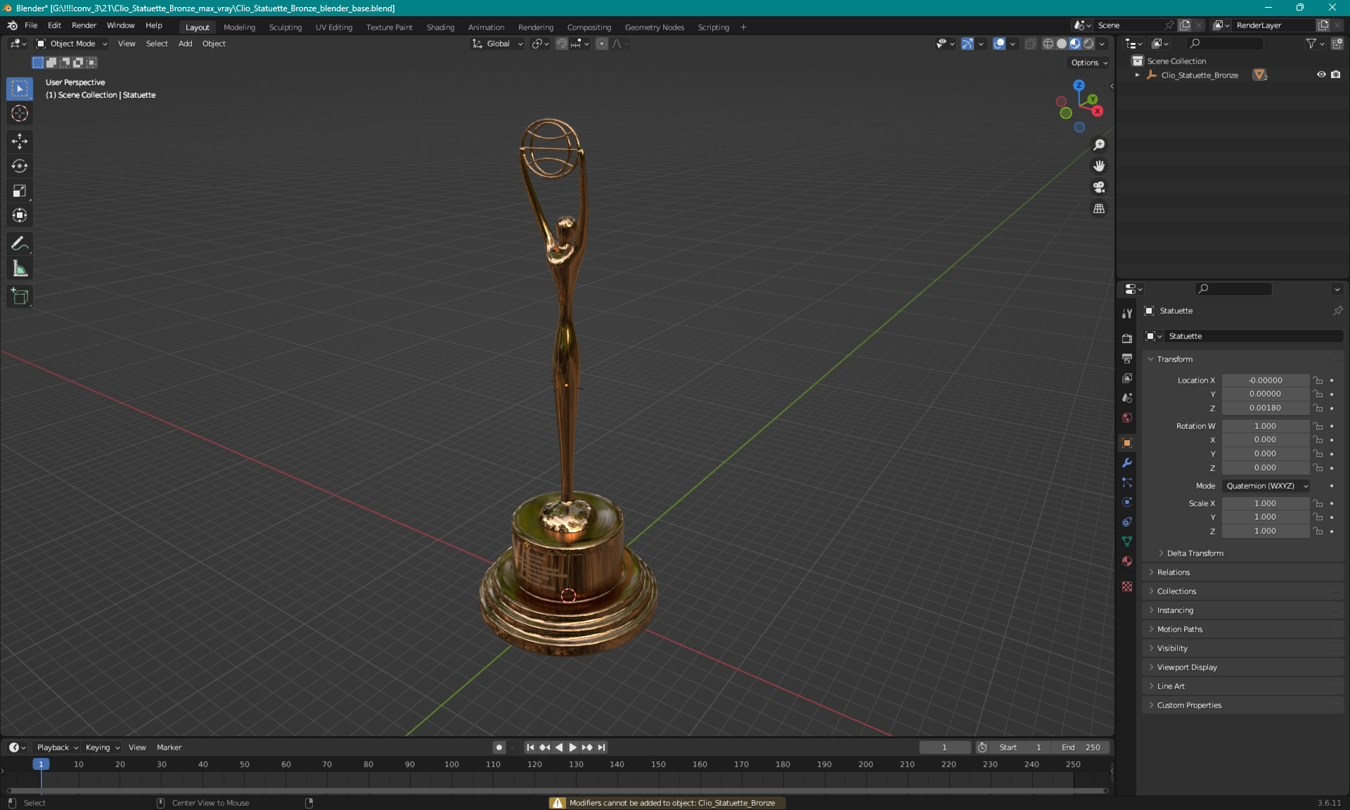 3D Clio Statuette Bronze