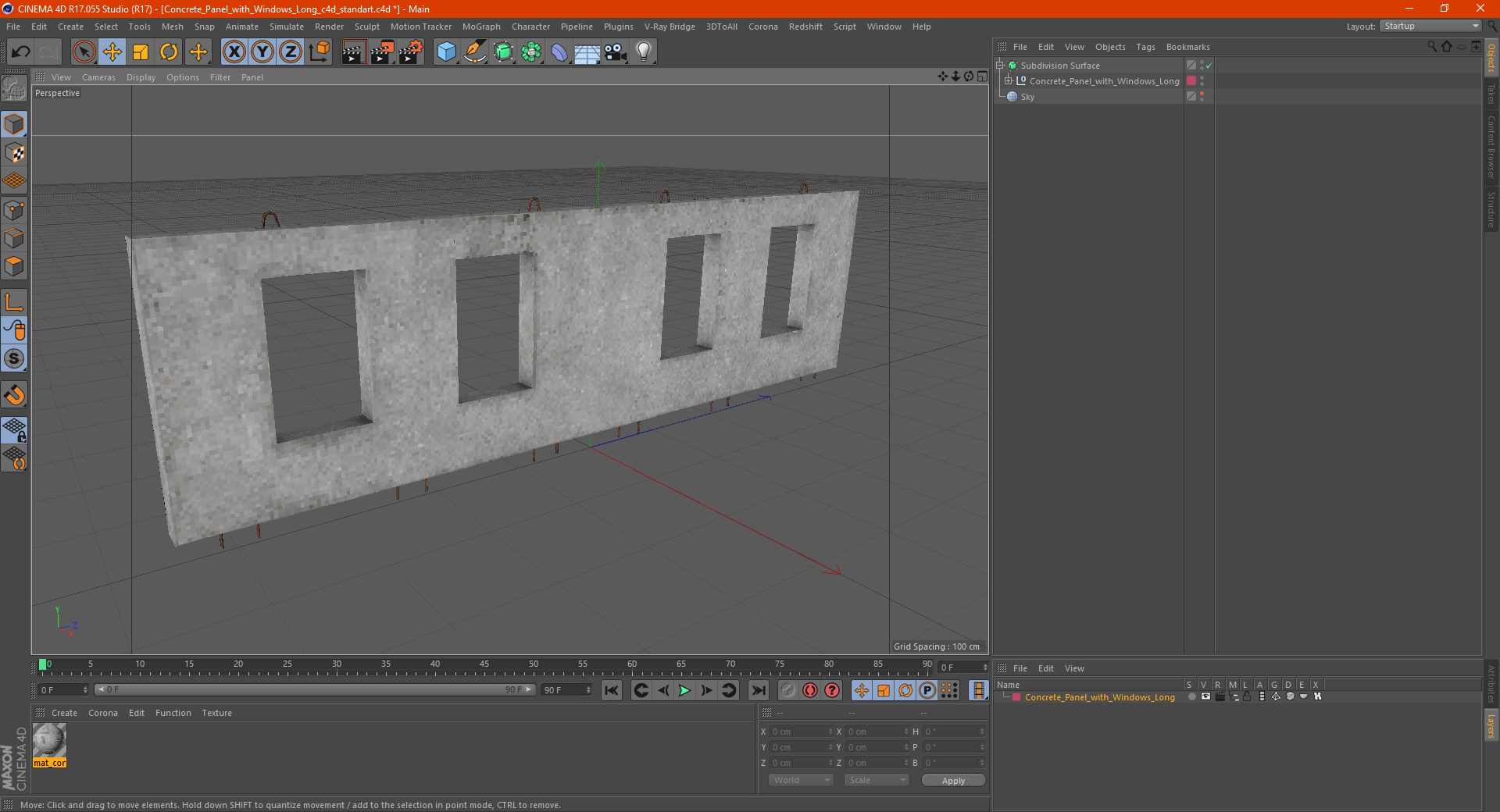 Concrete Panel with Windows Long 3D