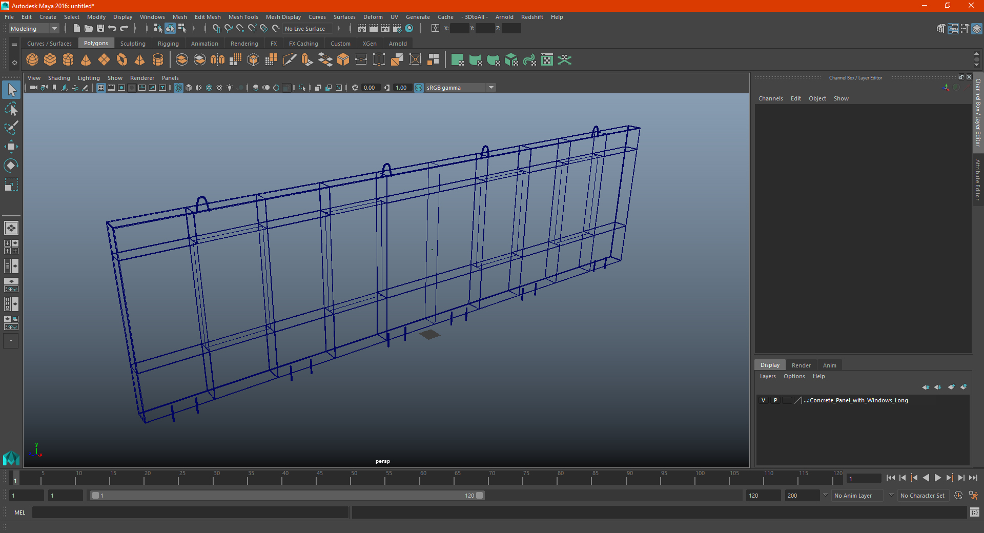 Concrete Panel with Windows Long 3D