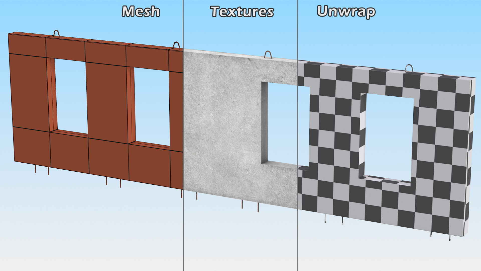 Concrete Panel with Windows Long 3D