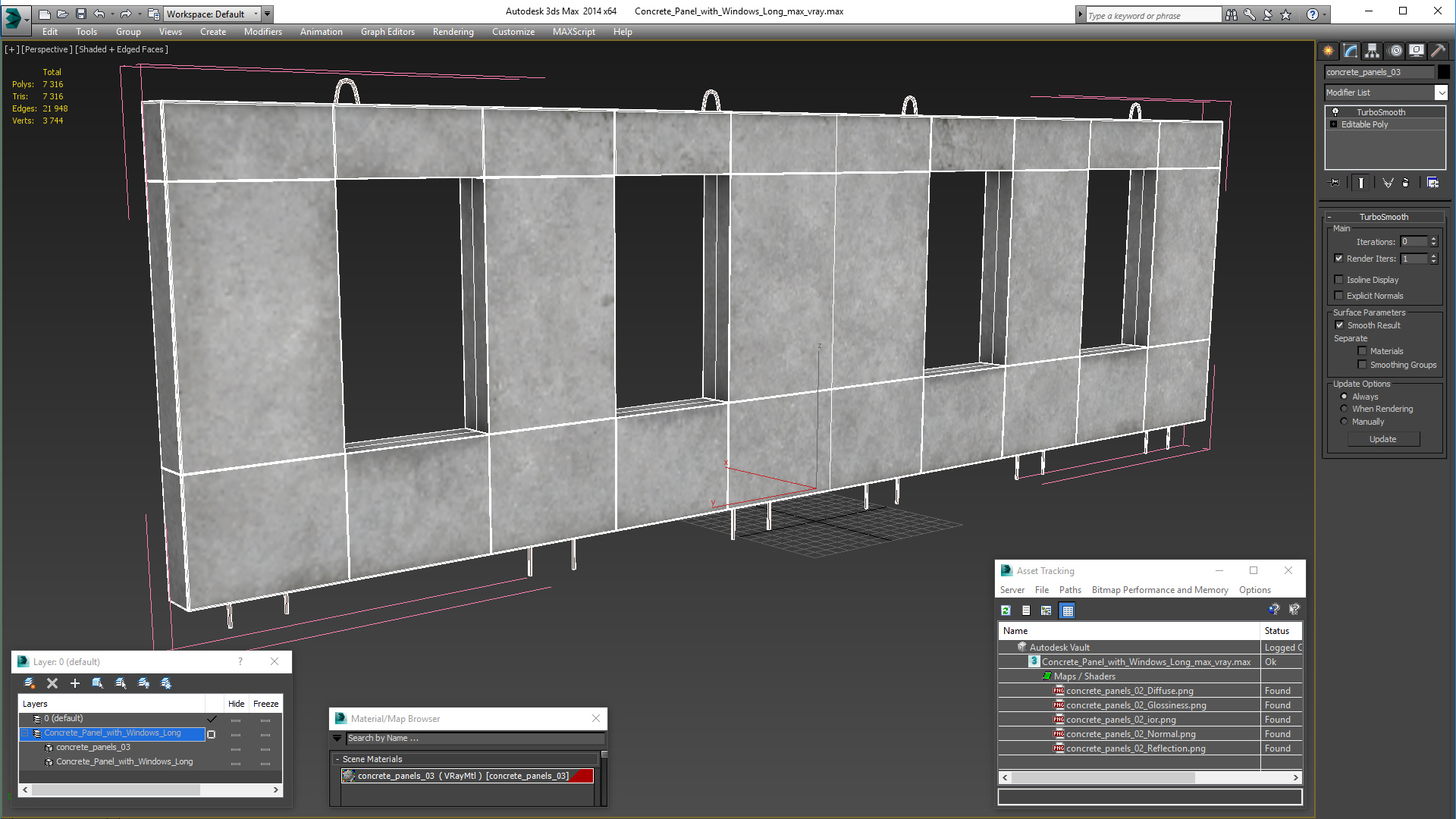 Concrete Panel with Windows Long 3D