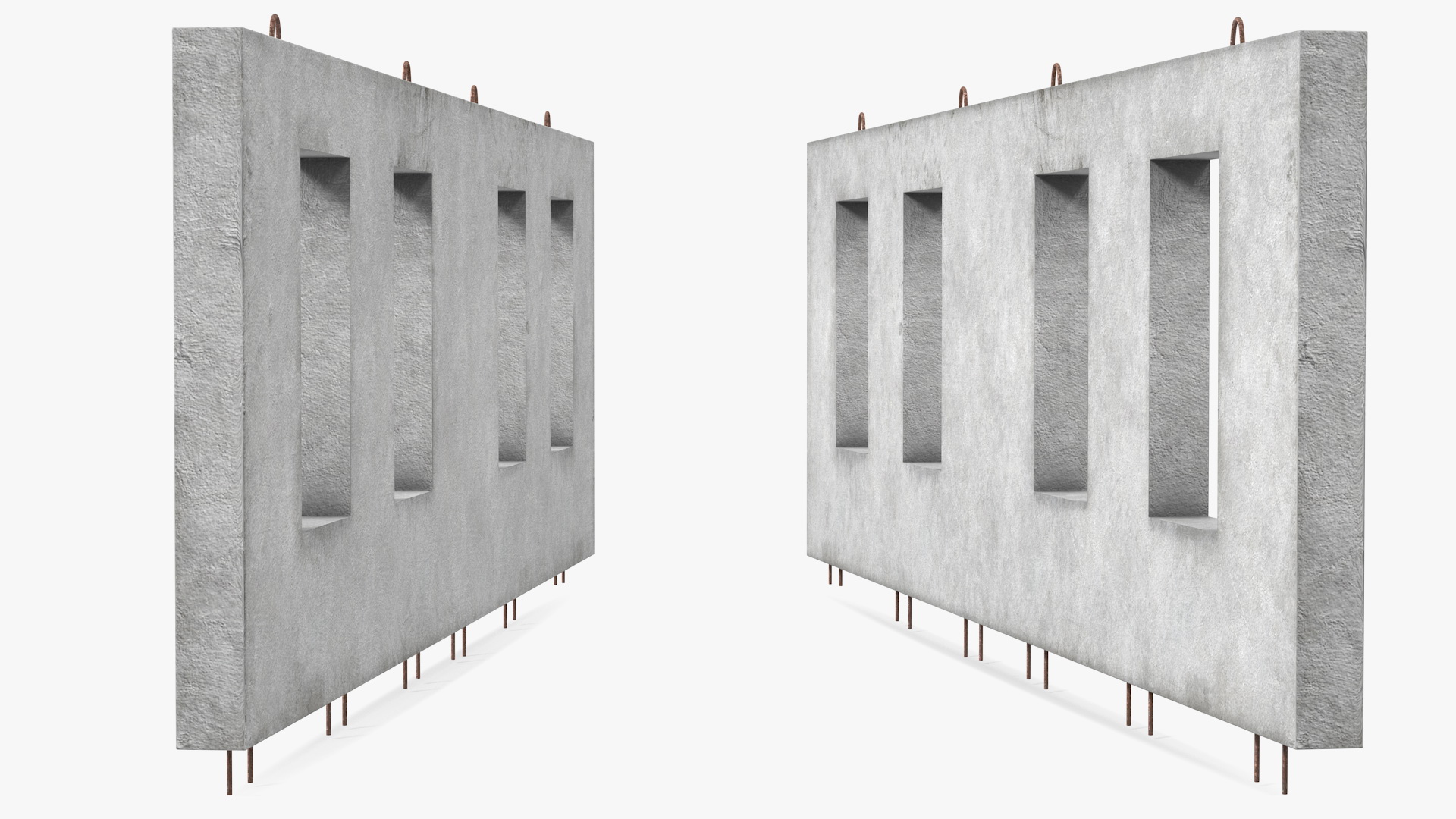 Concrete Panel with Windows Long 3D