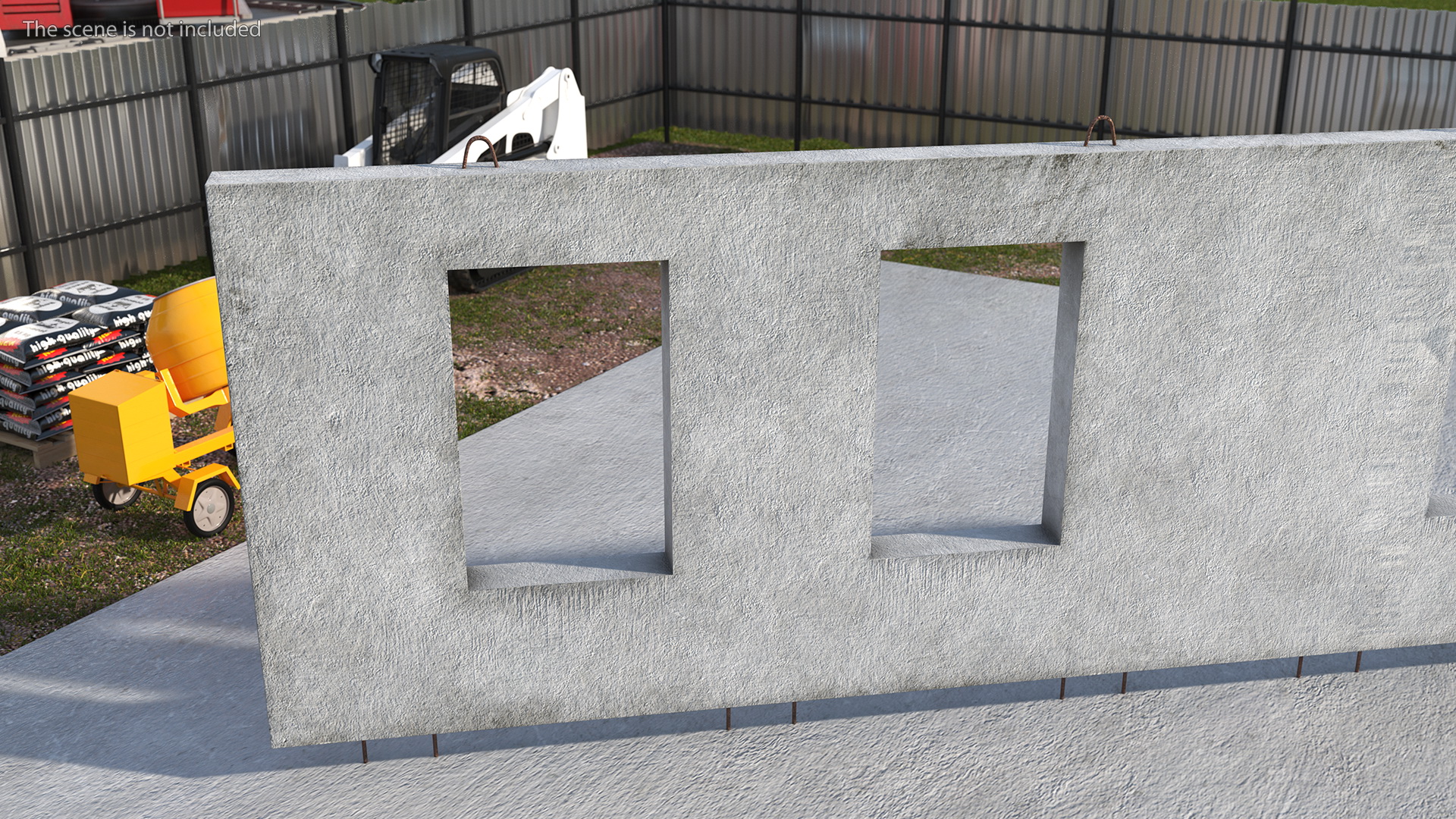 Concrete Panel with Windows Long 3D