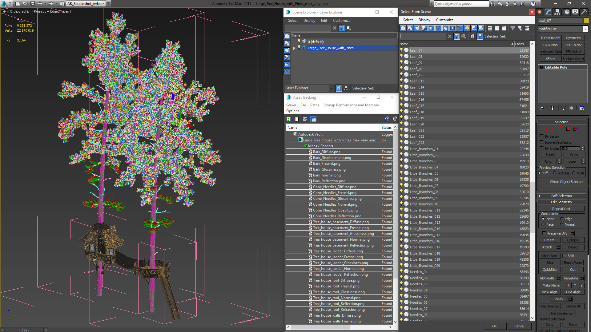 Large Tree House with Pines 3D