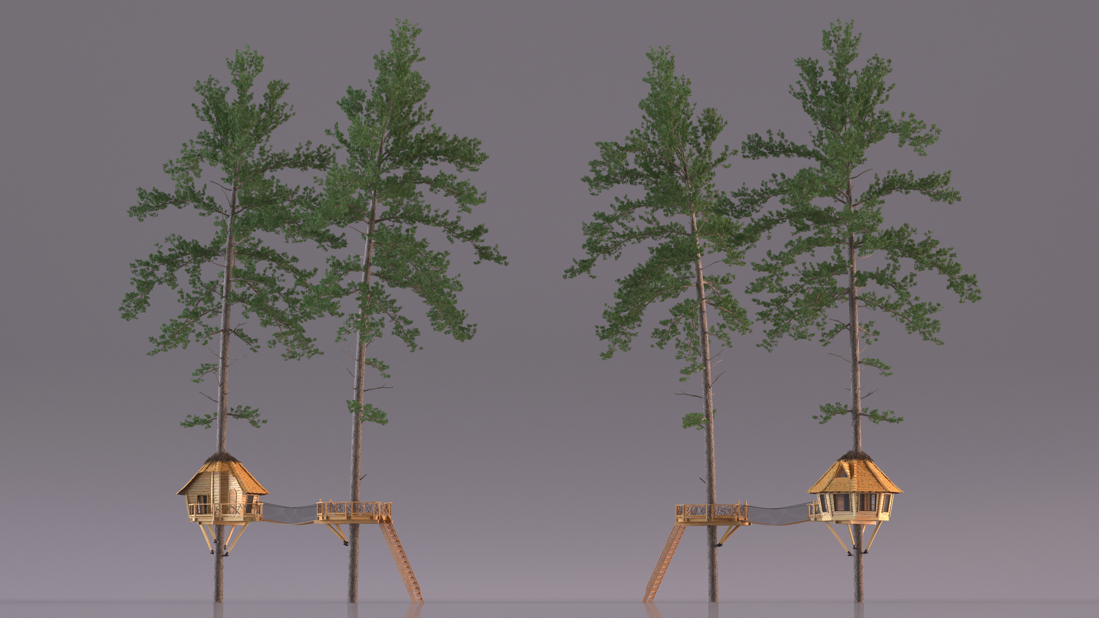 Large Tree House with Pines 3D