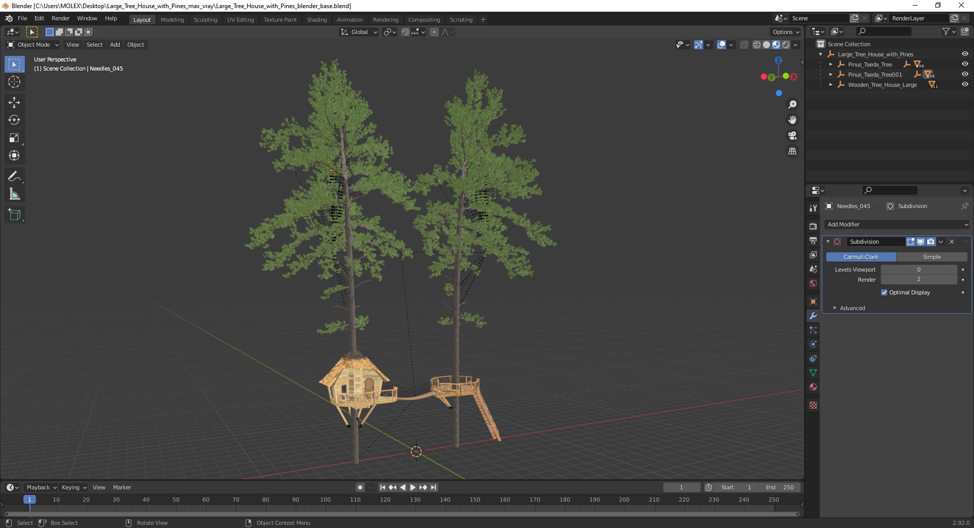 Large Tree House with Pines 3D